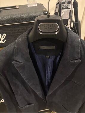 John Varvatos suede midnight blue lizard embossed leather blazer